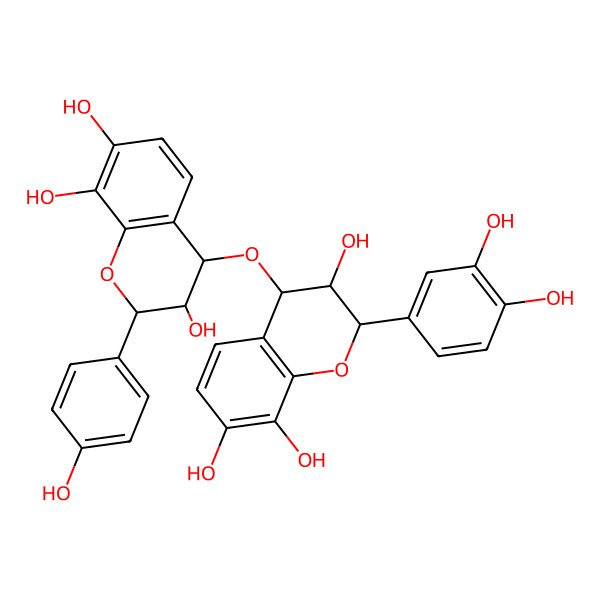 2D Structure of 4-[[2-(3,4-dihydroxyphenyl)-3,7,8-trihydroxy-3,4-dihydro-2H-chromen-4-yl]oxy]-2-(4-hydroxyphenyl)-3,4-dihydro-2H-chromene-3,7,8-triol