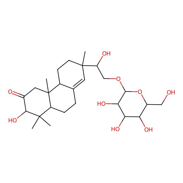 2D Structure of 2-Hydroxy-7-[1-hydroxy-2-[3,4,5-trihydroxy-6-(hydroxymethyl)oxan-2-yl]oxyethyl]-1,1,4a,7-tetramethyl-2,4,4b,5,6,9,10,10a-octahydrophenanthren-3-one