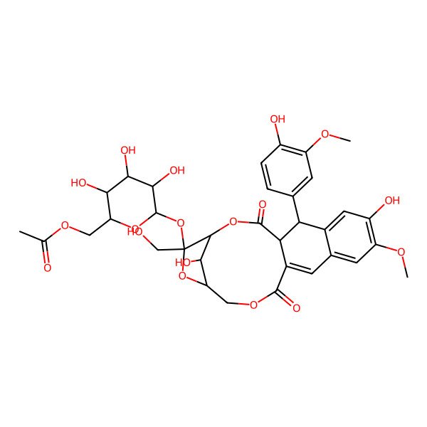 2D Structure of [(2R,3S,4S,5R,6R)-6-[[(1S,4S,5R,17R,19R,20R)-8,20-dihydroxy-5-(4-hydroxy-3-methoxyphenyl)-19-(hydroxymethyl)-9-methoxy-3,14-dioxo-2,15,18-trioxatetracyclo[15.2.1.04,13.06,11]icosa-6,8,10,12-tetraen-19-yl]oxy]-3,4,5-trihydroxyoxan-2-yl]methyl acetate