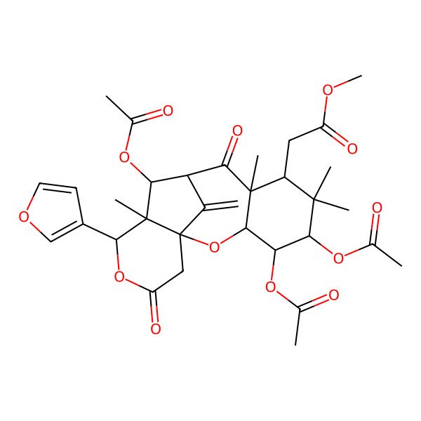 2D Structure of Methyl 2-[4,5,11-triacetyloxy-13-(furan-3-yl)-6,6,8,12-tetramethyl-17-methylidene-9,15-dioxo-2,14-dioxatetracyclo[8.6.1.01,12.03,8]heptadecan-7-yl]acetate