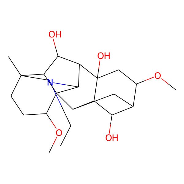 2D Structure of (1S,2R,3R,4S,5S,6S,8R,9R,10R,13R,16S,17R,18S)-11-ethyl-6,16-dimethoxy-13-methyl-11-azahexacyclo[7.7.2.12,5.01,10.03,8.013,17]nonadecane-4,8,18-triol