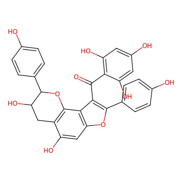 2D Structure of [3,5-dihydroxy-2,8-bis(4-hydroxyphenyl)-3,4-dihydro-2H-furo[2,3-h]chromen-9-yl]-(2,4,6-trihydroxyphenyl)methanone