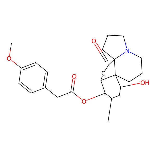 2D Structure of (8-Hydroxy-6-methyl-2-oxo-13-azatetracyclo[7.7.0.01,13.04,9]hexadecan-5-yl) 2-(4-methoxyphenyl)acetate