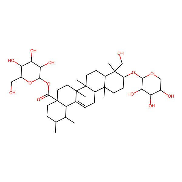 2D Structure of [(2S,3R,4S,5S,6R)-3,4,5-trihydroxy-6-(hydroxymethyl)oxan-2-yl] (1S,2R,4aS,6aR,6aS,6bR,8aR,9R,10S,12aR,14bS)-9-(hydroxymethyl)-1,2,6a,6b,9,12a-hexamethyl-10-[(2S,3R,4S,5S)-3,4,5-trihydroxyoxan-2-yl]oxy-2,3,4,5,6,6a,7,8,8a,10,11,12,13,14b-tetradecahydro-1H-picene-4a-carboxylate