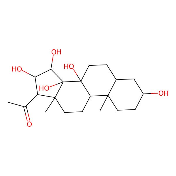 2D Structure of 1-[(3S,5S,8S,9R,10S,13R,14S,15R,16S,17S)-3,8,14,15,16-pentahydroxy-10,13-dimethyl-2,3,4,5,6,7,9,11,12,15,16,17-dodecahydro-1H-cyclopenta[a]phenanthren-17-yl]ethanone