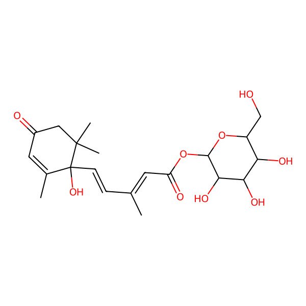 2D Structure of 1-O-[(2E,4E)-5-(1-hydroxy-2,6,6-trimethyl-4-oxocyclohex-2-en-1-yl)-3-methylpenta-2,4-dienoyl]-D-glucopyranose