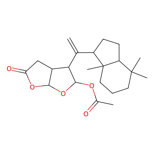 2D Structure of [(2S,3R,3aR,6aR)-3-[1-[(1R,3aS,7aS)-4,4,7a-trimethyl-2,3,3a,5,6,7-hexahydro-1H-inden-1-yl]ethenyl]-5-oxo-3,3a,4,6a-tetrahydro-2H-furo[2,3-b]furan-2-yl] acetate