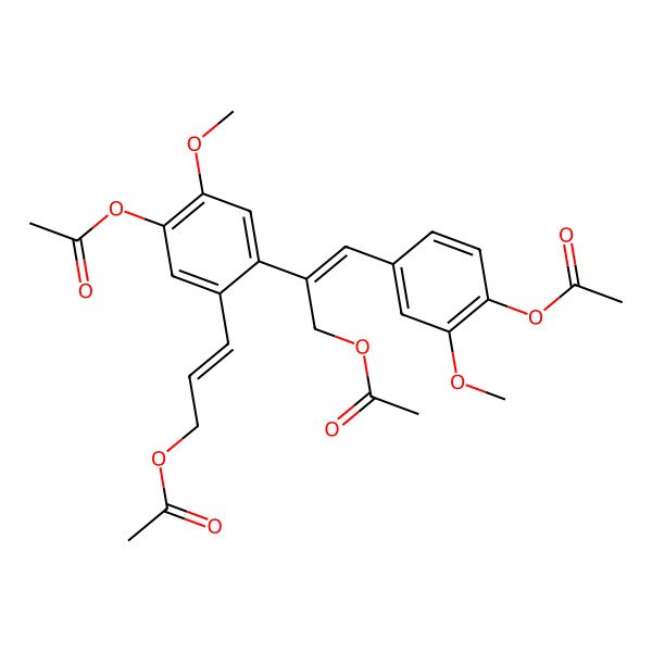 2D Structure of 3-[5-Acetyloxy-2-[3-acetyloxy-1-(4-acetyloxy-3-methoxyphenyl)prop-1-en-2-yl]-4-methoxyphenyl]prop-2-enyl acetate