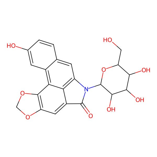 2D Structure of 16-Hydroxy-10-[3,4,5-trihydroxy-6-(hydroxymethyl)oxan-2-yl]-3,5-dioxa-10-azapentacyclo[9.7.1.02,6.08,19.013,18]nonadeca-1(18),2(6),7,11(19),12,14,16-heptaen-9-one