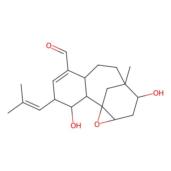 2D Structure of 3,11-Dihydroxy-10-methyl-4-(2-methylprop-1-enyl)-14-oxatetracyclo[8.4.1.01,13.02,7]pentadec-5-ene-6-carbaldehyde