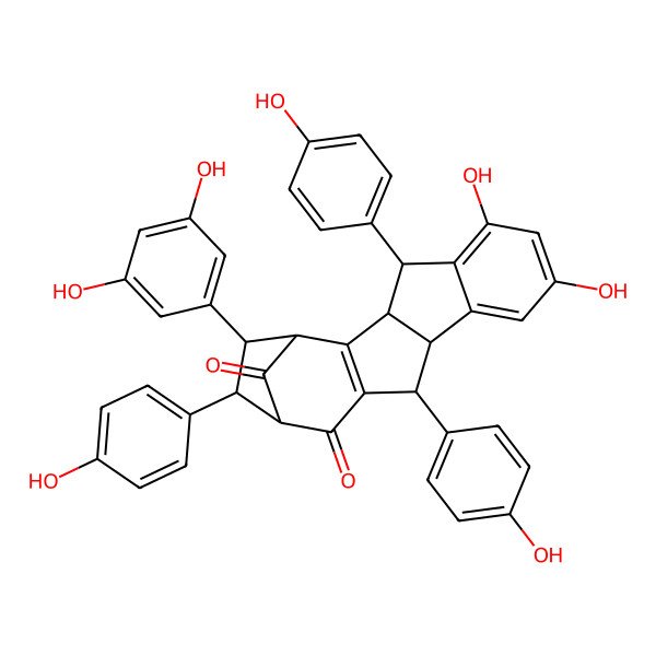 2D Structure of 17-(3,5-Dihydroxyphenyl)-6,8-dihydroxy-4,12,16-tris(4-hydroxyphenyl)pentacyclo[13.2.1.02,13.03,11.05,10]octadeca-2(13),5(10),6,8-tetraene-14,18-dione