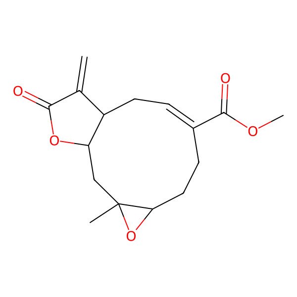 2D Structure of methyl (1S,3R,5S,8E,11R)-3-methyl-12-methylidene-13-oxo-4,14-dioxatricyclo[9.3.0.03,5]tetradec-8-ene-8-carboxylate