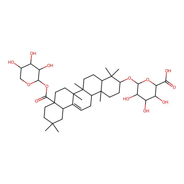 2D Structure of (2S,3S,4S,5R,6R)-6-[[(3S,4aR,6aR,6bS,8aS,12aR,14aR,14bR)-4,4,6a,6b,11,11,14b-heptamethyl-8a-[(2S,3R,4S,5S)-3,4,5-trihydroxyoxan-2-yl]oxycarbonyl-1,2,3,4a,5,6,7,8,9,10,12,12a,14,14a-tetradecahydropicen-3-yl]oxy]-3,4,5-trihydroxyoxane-2-carboxylic acid