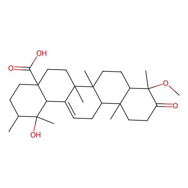 2D Structure of (1R,2R,4aS,6aR,6aS,6bR,8aR,9R,12aR,14bS)-1-hydroxy-9-methoxy-1,2,6a,6b,9,12a-hexamethyl-10-oxo-3,4,5,6,6a,7,8,8a,11,12,13,14b-dodecahydro-2H-picene-4a-carboxylic acid