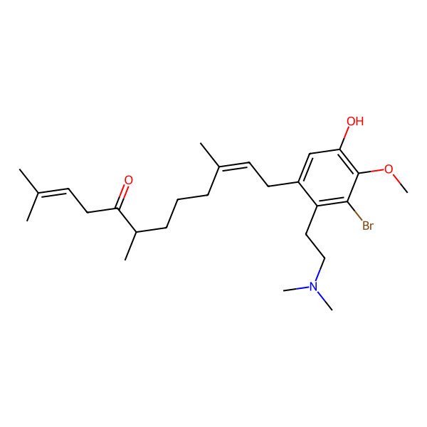 2D Structure of 12-[3-Bromo-2-[2-(dimethylamino)ethyl]-5-hydroxy-4-methoxyphenyl]-2,6,10-trimethyldodeca-2,10-dien-5-one