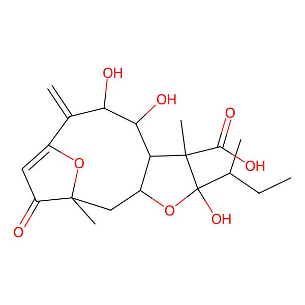 2D Structure of 5-Butan-2-yl-5,8,9-trihydroxy-1,6-dimethyl-10-methylidene-13-oxo-4,14-dioxatricyclo[9.2.1.03,7]tetradec-11-ene-6-carboxylic acid