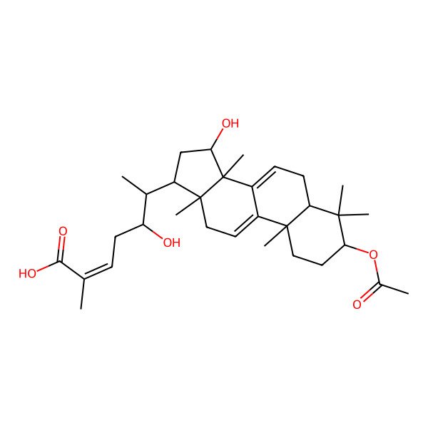 2D Structure of 6-(3-acetyloxy-15-hydroxy-4,4,10,13,14-pentamethyl-2,3,5,6,12,15,16,17-octahydro-1H-cyclopenta[a]phenanthren-17-yl)-5-hydroxy-2-methylhept-2-enoic acid