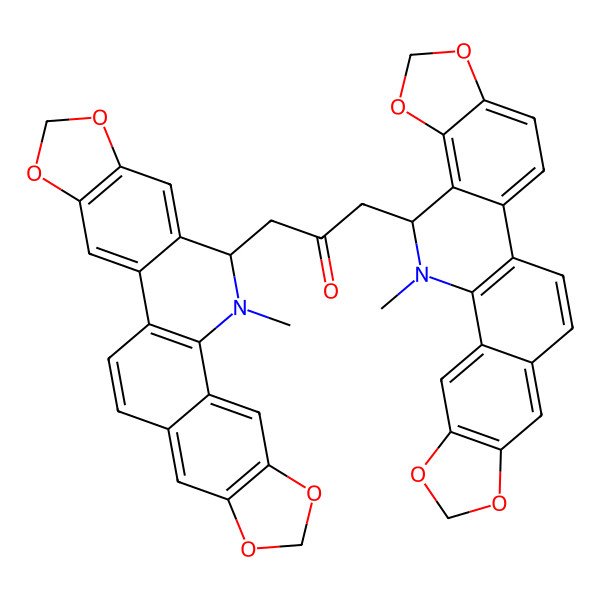 2D Structure of 1-[(11S)-12-methyl-5,7,17,19-tetraoxa-12-azahexacyclo[11.11.0.02,10.04,8.014,22.016,20]tetracosa-1(13),2,4(8),9,14,16(20),21,23-octaen-11-yl]-3-[(23S)-24-methyl-5,7,18,20-tetraoxa-24-azahexacyclo[11.11.0.02,10.04,8.014,22.017,21]tetracosa-1(13),2,4(8),9,11,14(22),15,17(21)-octaen-23-yl]propan-2-one
