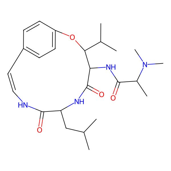 2D Structure of 2-(dimethylamino)-N-[(10Z)-7-(2-methylpropyl)-5,8-dioxo-3-propan-2-yl-2-oxa-6,9-diazabicyclo[10.2.2]hexadeca-1(14),10,12,15-tetraen-4-yl]propanamide