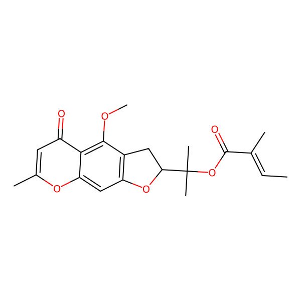 2D Structure of 2-[(2S)-4-methoxy-7-methyl-5-oxo-2,3-dihydrofuro[3,2-g]chromen-2-yl]propan-2-yl (Z)-2-methylbut-2-enoate