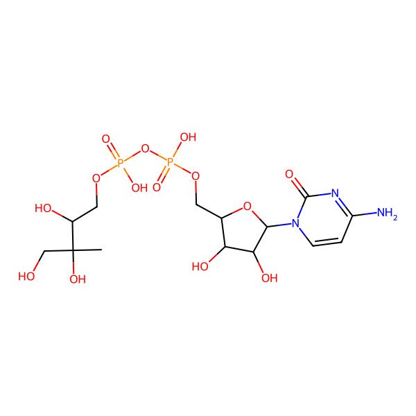 2D Structure of [[(2R,3S,4S,5S)-5-(4-amino-2-oxopyrimidin-1-yl)-3,4-dihydroxyoxolan-2-yl]methoxy-hydroxyphosphoryl] [(2R,3S)-2,3,4-trihydroxy-3-methylbutyl] hydrogen phosphate