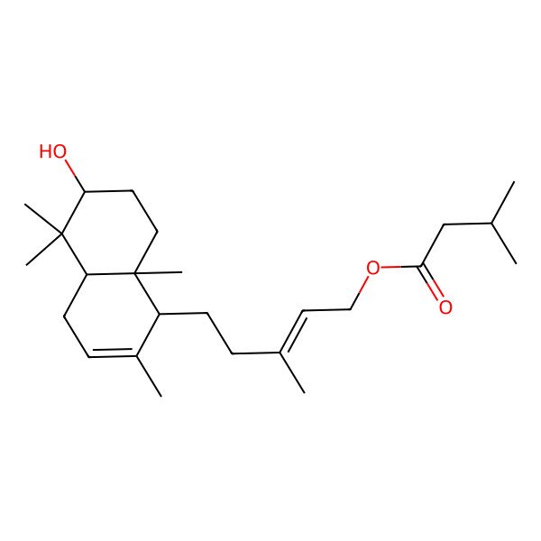 2D Structure of [5-(6-Hydroxy-2,5,5,8a-tetramethyl-1,4,4a,6,7,8-hexahydronaphthalen-1-yl)-3-methylpent-2-enyl] 3-methylbutanoate