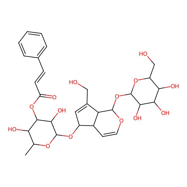 2D Structure of [3,5-Dihydroxy-2-[[7-(hydroxymethyl)-1-[3,4,5-trihydroxy-6-(hydroxymethyl)oxan-2-yl]oxy-1,4a,5,7a-tetrahydrocyclopenta[c]pyran-5-yl]oxy]-6-methyloxan-4-yl] 3-phenylprop-2-enoate