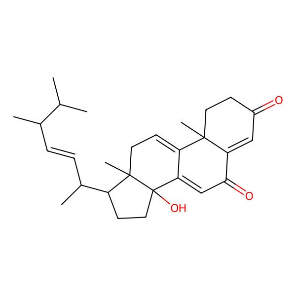 2D Structure of (10R,13R,14S,17R)-17-[(E,2R,5R)-5,6-dimethylhept-3-en-2-yl]-14-hydroxy-10,13-dimethyl-1,2,12,15,16,17-hexahydrocyclopenta[a]phenanthrene-3,6-dione