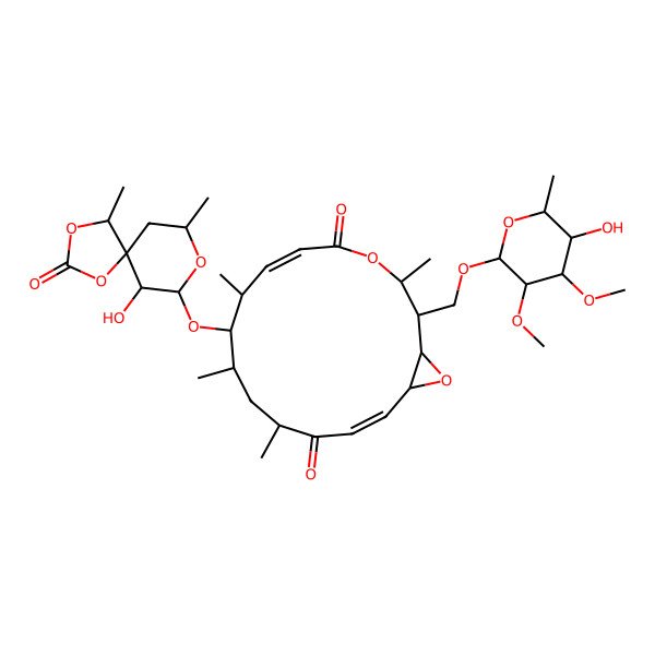 2D Structure of (1R,2R,3R,6E,8S,9S,10S,12R,14E,16S)-2-[[(2R,3R,4R,5R,6R)-5-hydroxy-3,4-dimethoxy-6-methyloxan-2-yl]oxymethyl]-9-[[(4S,6R,7S,9R)-6-hydroxy-4,9-dimethyl-2-oxo-1,3,8-trioxaspiro[4.5]decan-7-yl]oxy]-3,8,10,12-tetramethyl-4,17-dioxabicyclo[14.1.0]heptadeca-6,14-diene-5,13-dione