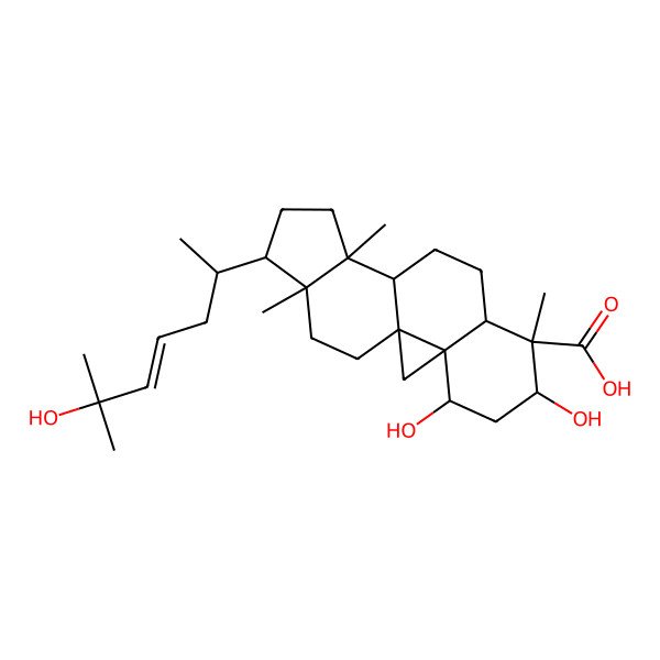 2D Structure of (1S,3S,4S,6S,7S,8R,11S,12S,15R,16R)-4,6-dihydroxy-15-[(2R)-6-hydroxy-6-methylhept-4-en-2-yl]-7,12,16-trimethylpentacyclo[9.7.0.01,3.03,8.012,16]octadecane-7-carboxylic acid