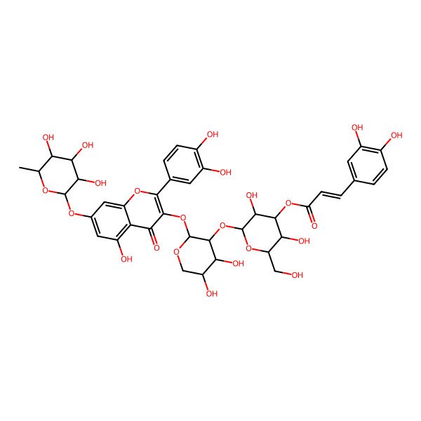 2D Structure of [(2S,3R,4S,5R,6R)-2-[(2S,3R,4S,5R)-2-[2-(3,4-dihydroxyphenyl)-5-hydroxy-4-oxo-7-[(2S,3R,4R,5R,6S)-3,4,5-trihydroxy-6-methyloxan-2-yl]oxychromen-3-yl]oxy-4,5-dihydroxyoxan-3-yl]oxy-3,5-dihydroxy-6-(hydroxymethyl)oxan-4-yl] (E)-3-(3,4-dihydroxyphenyl)prop-2-enoate