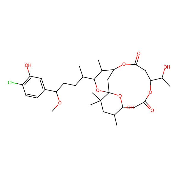 2D Structure of 3-[5-(4-Chloro-3-hydroxyphenyl)-5-methoxypentan-2-yl]-13-hydroxy-9-(1-hydroxyethyl)-4,14,16,16-tetramethyl-2,6,10,17-tetraoxatricyclo[11.3.1.11,5]octadecane-7,11-dione
