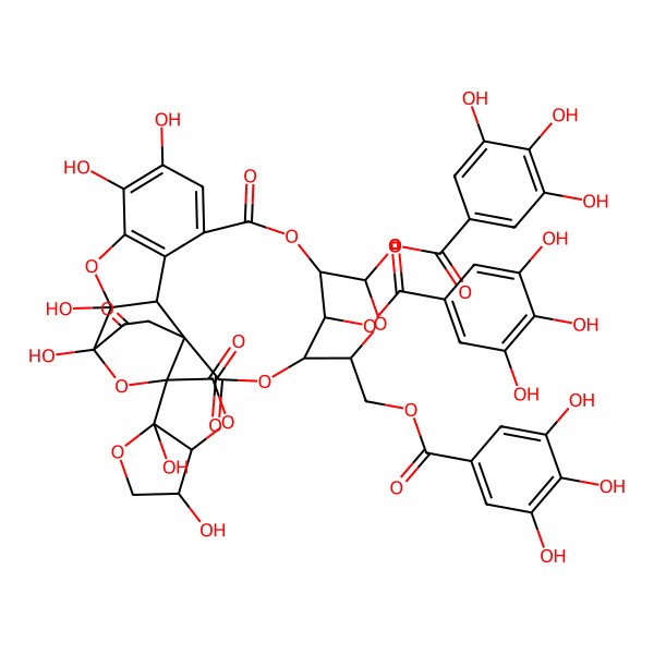 2D Structure of [3,6a,13',14',18',19'-hexahydroxy-2',5,10',23'-tetraoxo-7',25'-bis[(3,4,5-trihydroxybenzoyl)oxy]spiro[3,3a-dihydro-2H-furo[3,2-b]furan-6,21'-3,6,9,20,24-pentaoxahexacyclo[17.2.2.14,8.115,18.01,17.011,16]pentacosa-11,13,15-triene]-5'-yl]methyl 3,4,5-trihydroxybenzoate