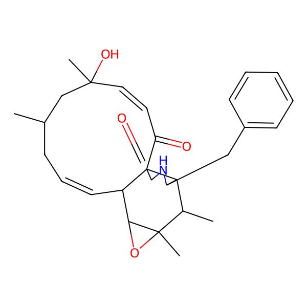 2D Structure of (11)-cytochalasa-13,19-diene-1,21-dione-6,7-epoxy-18-hydroxy-16,18-dimethyl-10-phenyl-(7S*,13E,16S*,18S*,19E)