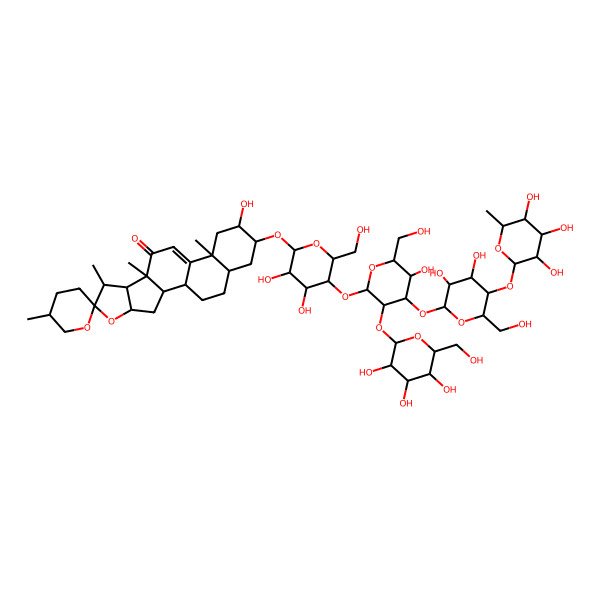 2D Structure of 16-[5-[4-[3,4-Dihydroxy-6-(hydroxymethyl)-5-(3,4,5-trihydroxy-6-methyloxan-2-yl)oxyoxan-2-yl]oxy-5-hydroxy-6-(hydroxymethyl)-3-[3,4,5-trihydroxy-6-(hydroxymethyl)oxan-2-yl]oxyoxan-2-yl]oxy-3,4-dihydroxy-6-(hydroxymethyl)oxan-2-yl]oxy-15-hydroxy-5',7,9,13-tetramethylspiro[5-oxapentacyclo[10.8.0.02,9.04,8.013,18]icos-11-ene-6,2'-oxane]-10-one