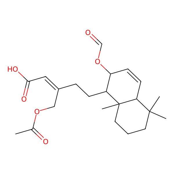 2D Structure of 3-(Acetyloxymethyl)-5-(2-formyloxy-5,5,8a-trimethyl-1,2,4a,6,7,8-hexahydronaphthalen-1-yl)pent-2-enoic acid 2D Structure of 3-(Acetyloxymethyl)-5-(2-formyloxy-5,5,8a-trimethyl-1,2,4a,6,7,8-hexahydronaphthalen-1-yl)pent-2-enoic acid