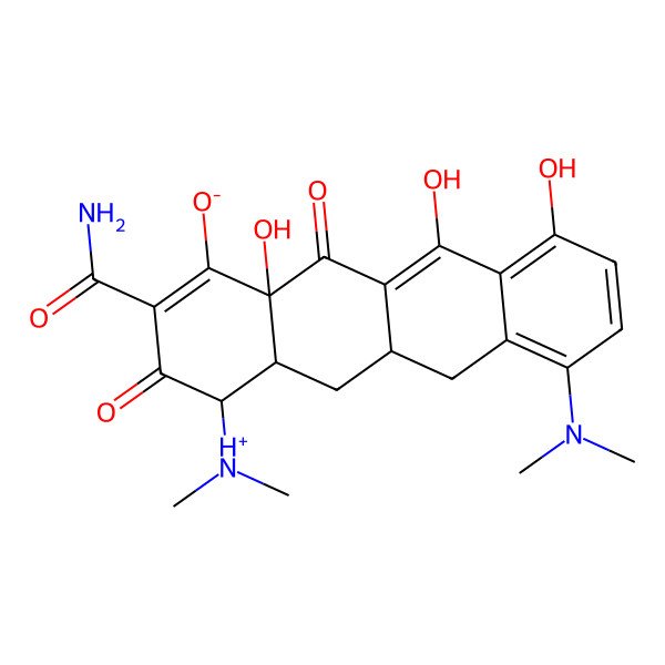 2D Structure of (1S,4aS,11aR,12aS)-3-carbamoyl-10-(dimethylamino)-1-(dimethylazaniumyl)-4a,5,7-trihydroxy-4,6-dioxo-1,4,4a,6,11,11a,12,12a-octahydrotetracen-2-olate