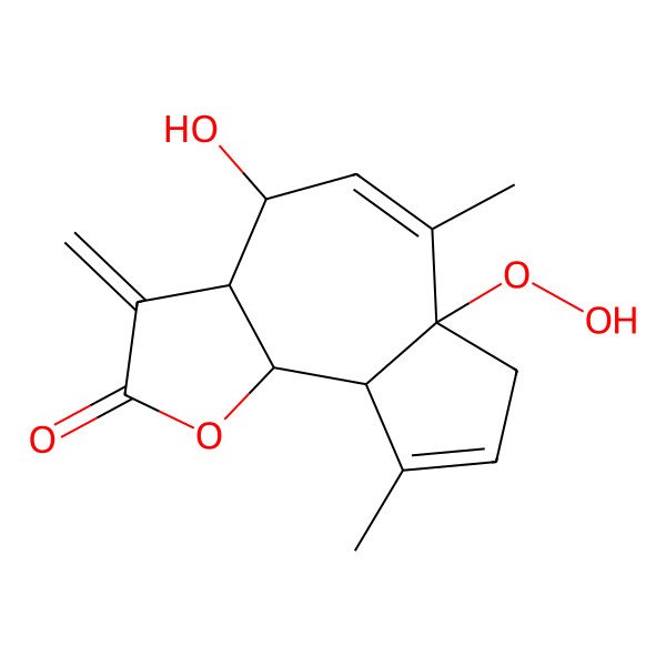 2D Structure of (3aR,4S,6aS,9aR,9bS)-6a-hydroperoxy-4-hydroxy-6,9-dimethyl-3-methylidene-4,7,9a,9b-tetrahydro-3aH-azuleno[4,5-b]furan-2-one
