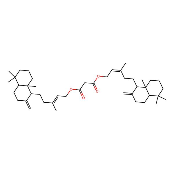 2D Structure of bis[(E)-5-[(1R,4aR,8aR)-5,5,8a-trimethyl-2-methylidene-3,4,4a,6,7,8-hexahydro-1H-naphthalen-1-yl]-3-methylpent-2-enyl] propanedioate