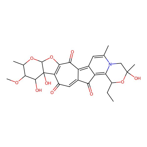 2D Structure of (5S,7R,8S,9R,10R,18R,20R)-18-ethyl-9,10,20-trihydroxy-8-methoxy-7,20,23-trimethyl-4,6,19-trioxa-22-azahexacyclo[12.11.0.03,11.05,10.016,25.017,22]pentacosa-1(25),3(11),13,16,23-pentaene-2,12,15-trione