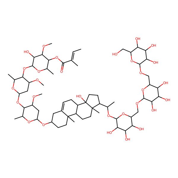 2D Structure of [(2R,3R,4R,5R,6S)-5-hydroxy-6-[(2R,3R,4R,6S)-6-[(2R,3R,4S,6R)-6-[[(3S,8R,9S,10R,13R,14S,17S)-14-hydroxy-10,13-dimethyl-17-[(1S)-1-[(2R,3R,4S,5R,6R)-3,4,5-trihydroxy-6-[[(2R,3R,4S,5R,6R)-3,4,5-trihydroxy-6-[[(2R,3R,4S,5R,6R)-3,4,5-trihydroxy-6-(hydroxymethyl)oxan-2-yl]oxymethyl]oxan-2-yl]oxymethyl]oxan-2-yl]oxyethyl]-1,2,3,4,7,8,9,11,12,15,16,17-dodecahydrocyclopenta[a]phenanthren-3-yl]oxy]-4-methoxy-2-methyloxan-3-yl]oxy-4-methoxy-2-methyloxan-3-yl]oxy-4-methoxy-2-methyloxan-3-yl] (E)-2-methylbut-2-enoate