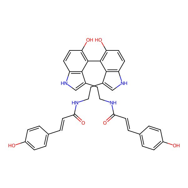 2D Structure of (E,E)-4,4''-Bi(N-4-hydroxycinnamoylserotonin) 2D Structure of (E,E)-4,4''-Bi(N-4-hydroxycinnamoylserotonin)