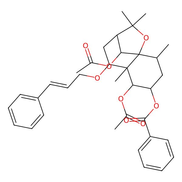 2D Structure of [(1S,2R,4S,5R,6R,7S,9R,12R)-5,12-diacetyloxy-2,6,10,10-tetramethyl-7-[(E)-3-phenylprop-2-enoxy]-11-oxatricyclo[7.2.1.01,6]dodecan-4-yl] benzoate