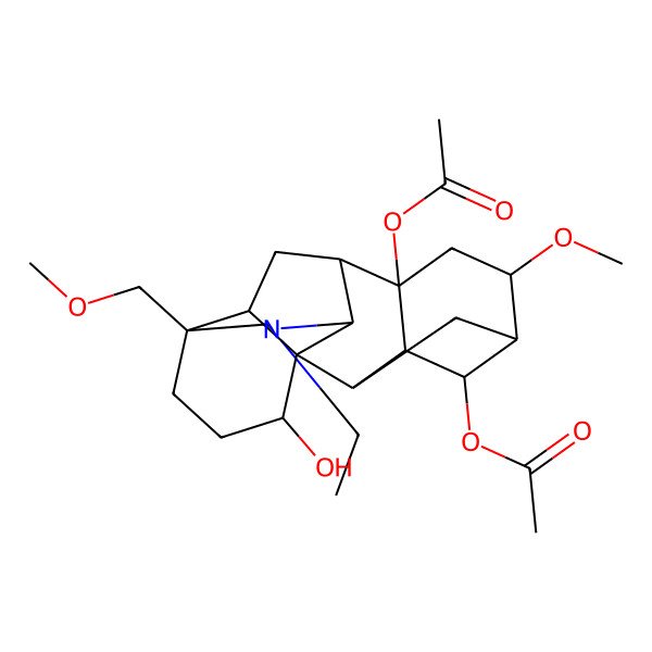 2D Structure of [(1R,2R,3R,4R,5R,6R,8S,9R,10S,13R,16S,17S)-8-acetyloxy-11-ethyl-16-hydroxy-6-methoxy-13-(methoxymethyl)-11-azahexacyclo[7.7.2.12,5.01,10.03,8.013,17]nonadecan-4-yl] acetate
