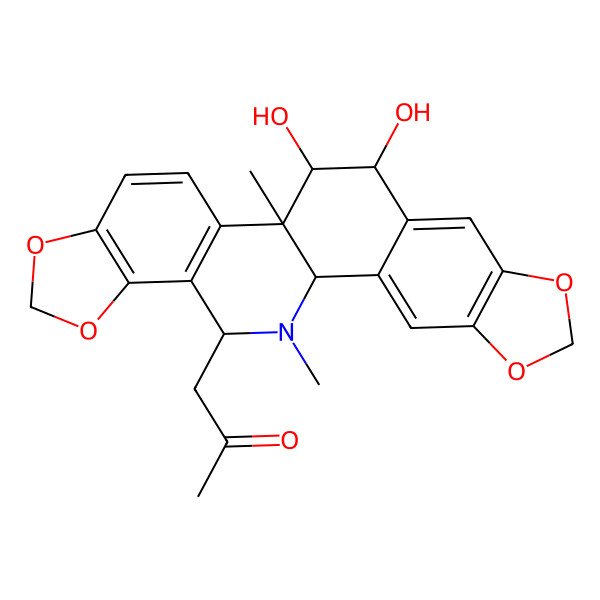 2D Structure of 1-(11,12-Dihydroxy-13,24-dimethyl-5,7,18,20-tetraoxa-24-azahexacyclo[11.11.0.02,10.04,8.014,22.017,21]tetracosa-2,4(8),9,14(22),15,17(21)-hexaen-23-yl)propan-2-one