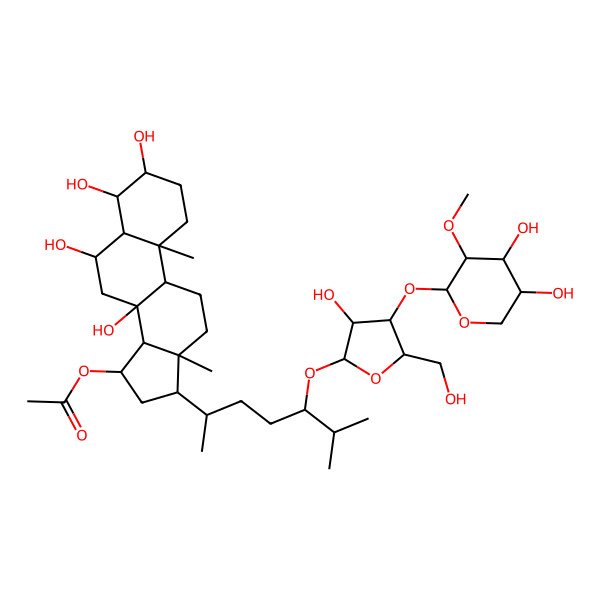 2D Structure of [17-[5-[4-(4,5-Dihydroxy-3-methoxyoxan-2-yl)oxy-3-hydroxy-5-(hydroxymethyl)oxolan-2-yl]oxy-6-methylheptan-2-yl]-3,4,6,8-tetrahydroxy-10,13-dimethyl-1,2,3,4,5,6,7,9,11,12,14,15,16,17-tetradecahydrocyclopenta[a]phenanthren-15-yl] acetate