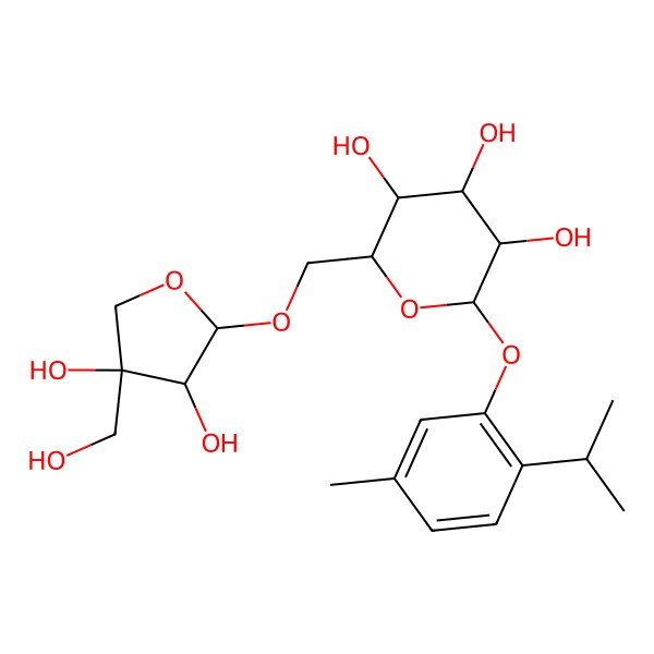 2D Structure of 2-[[3,4-Dihydroxy-4-(hydroxymethyl)oxolan-2-yl]oxymethyl]-6-(5-methyl-2-propan-2-ylphenoxy)oxane-3,4,5-triol