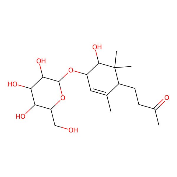 2D Structure of 4-[5-Hydroxy-2,6,6-trimethyl-4-[3,4,5-trihydroxy-6-(hydroxymethyl)oxan-2-yl]oxycyclohex-2-en-1-yl]butan-2-one