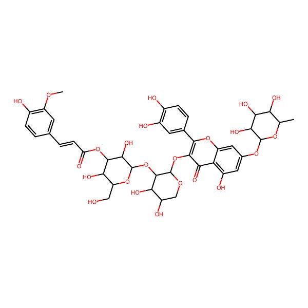 2D Structure of [(2S,3R,4S,5R,6R)-2-[(2S,3R,4S,5R)-2-[2-(3,4-dihydroxyphenyl)-5-hydroxy-4-oxo-7-[(2S,3R,4R,5R,6S)-3,4,5-trihydroxy-6-methyloxan-2-yl]oxychromen-3-yl]oxy-4,5-dihydroxyoxan-3-yl]oxy-3,5-dihydroxy-6-(hydroxymethyl)oxan-4-yl] (E)-3-(4-hydroxy-3-methoxyphenyl)prop-2-enoate
