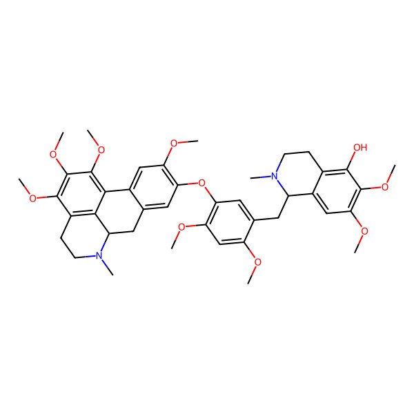 2D Structure of (1S)-1-[[5-[[(6aR)-1,2,3,10-tetramethoxy-6-methyl-5,6,6a,7-tetrahydro-4H-dibenzo[de,g]quinolin-9-yl]oxy]-2,4-dimethoxyphenyl]methyl]-6,7-dimethoxy-2-methyl-3,4-dihydro-1H-isoquinolin-5-ol